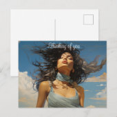 Blauwe jurk tegen een blauw hemelschilderij briefkaart (Voorkant / Achterkant)