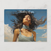 Blauwe jurk tegen een blauw hemelschilderij briefkaart (Voorkant)