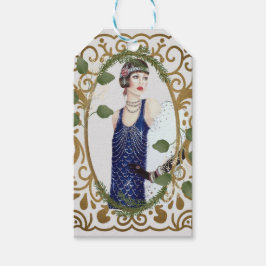 Blauwe jurk vintage jaren 20 Flapper Art Deco vrou Cadeaulabel