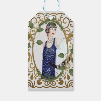 Blauwe jurk vintage jaren 20 Flapper Art Deco vrou Cadeaulabel