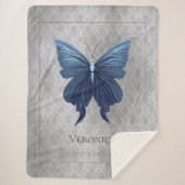 Blauwe juwelen vlinder gepersonaliseerd sherpa deken (Voorkant)