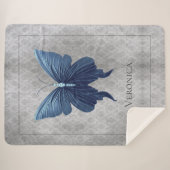 Blauwe juwelen vlinder gepersonaliseerd sherpa deken (Voorkant (horizontaal))