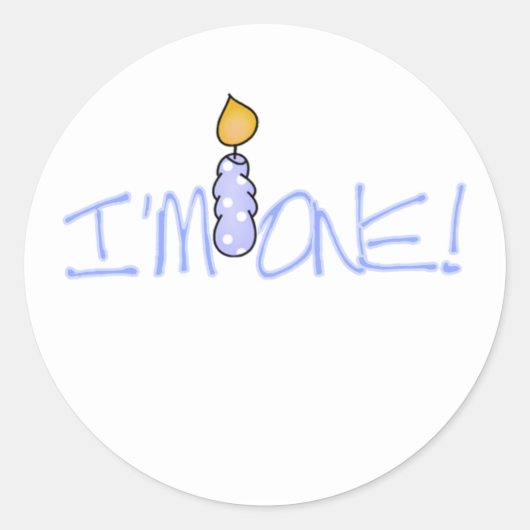 Blauwe kaars Ik ben één verjaardag Ronde Sticker (Voorkant)