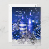 blauwe kaarsen dennenappels feestdagenkaart (Voorkant / Achterkant)