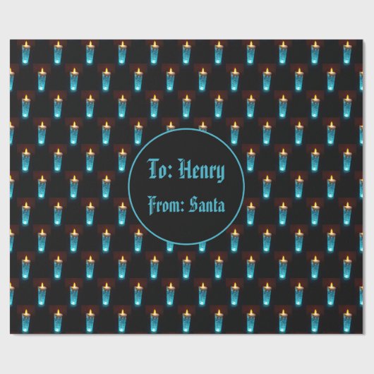 Blauwe kaarsen met kaarslicht cadeaupapier (Vlak)