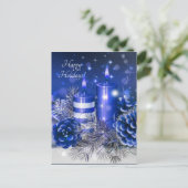 blauwe kaarsen pijnboompitten feestdagenkaart (Staand voorkant)