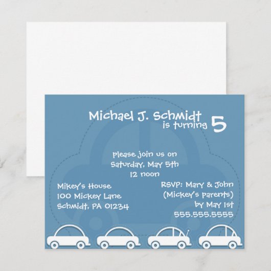 Blauwe kaart Jongen's verjaardag Uitnodigingen (Voorkant / Achterkant)