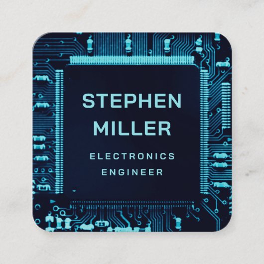 Blauwe kaart QR Code Electronics Engineer Vierkante Visitekaartje (Voorkant)