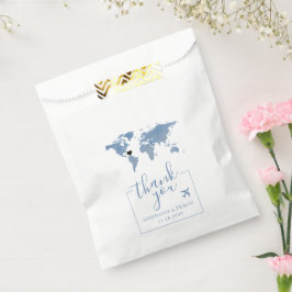 Blauwe kaart reisthema bestemming bruiloft papier bedankzakje