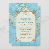 Blauwe kaart Reizen Huwelijksuitnodiging (Voorkant / Achterkant)