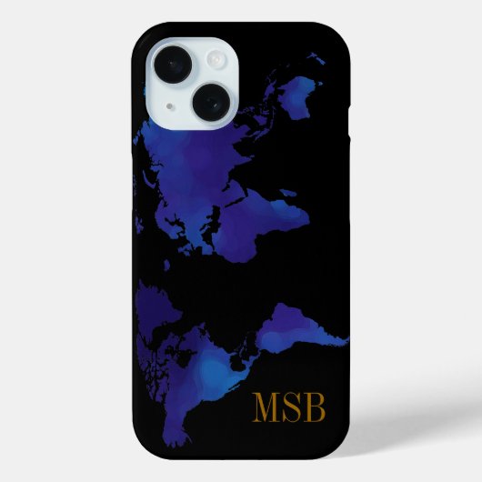 blauwe kaart van de wereld met initialen Case-Mate iPhone case (Achterkant)