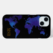 blauwe kaart van de wereld met initialen Case-Mate iPhone case (Achterkant (horizontaal))