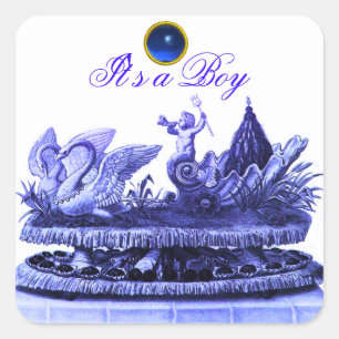 BLAUWE KAART VAN HET BABY SHOWER VAN DE ZWANEN/DE  VIERKANTE STICKER