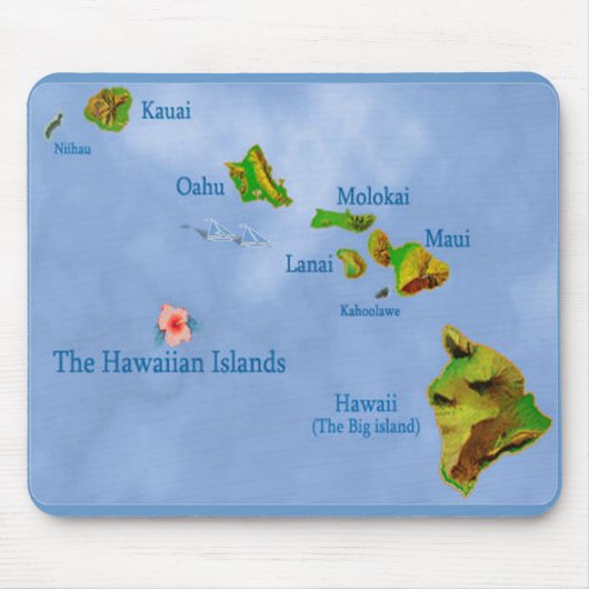 Blauwe kaart van het Hawaiiaanse eiland mousepad Muismat (Voorkant)