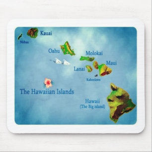 Blauwe kaart van het Hawaiiaanse eiland mousepad Muismat