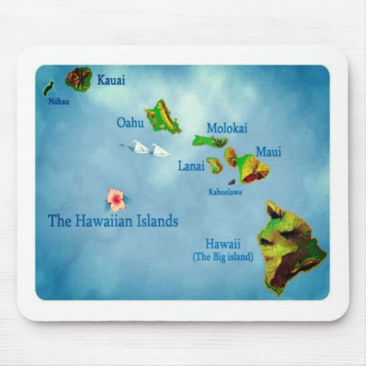 Blauwe kaart van het Hawaiiaanse eiland mousepad Muismat (Voorkant)