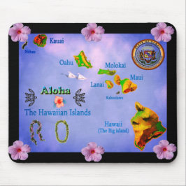 Blauwe kaart van het Hawaiiaanse eiland mousepad Muismat