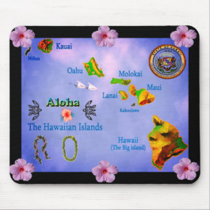 Blauwe kaart van het Hawaiiaanse eiland mousepad Muismat