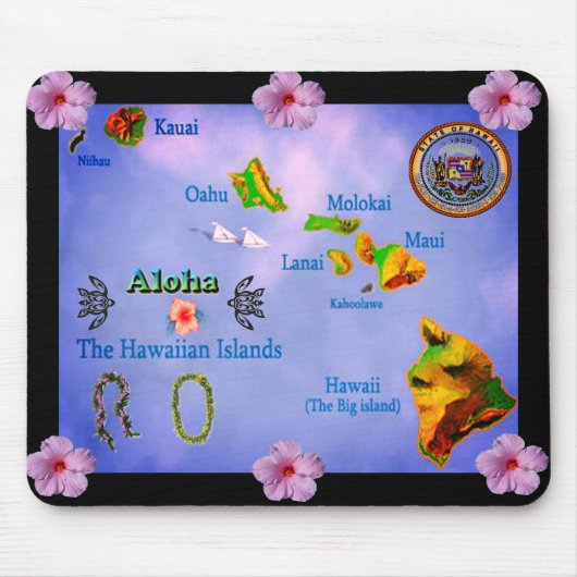 Blauwe kaart van het Hawaiiaanse eiland mousepad Muismat (Voorkant)