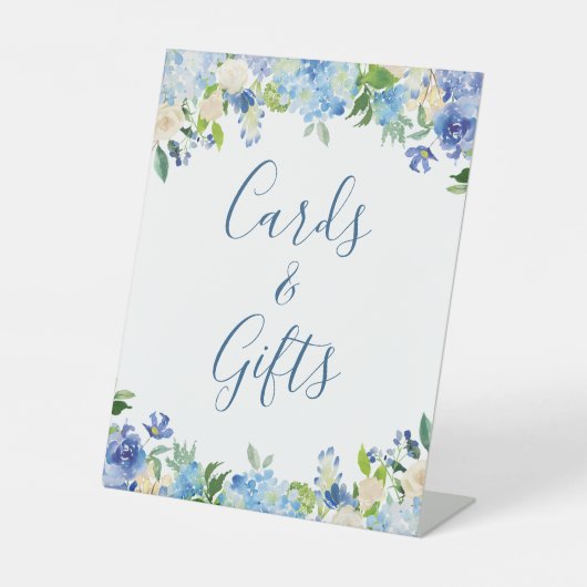 Blauwe Kaarten en flesjes, gebrand Reclamebord Met Voetstuk (Voorkant)