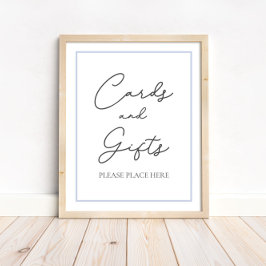 Blauwe Kaarten & Geschenken Baby shower Tafelteken Poster