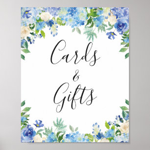 Blauwe Kaarten van de hydrangea en cadeaubonnen Poster