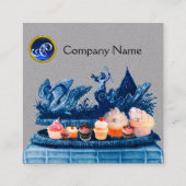 BLAUWE KAARTEN VAN ZWANEN, KNOPEN, Grijze PASTRY-p Vierkante Visitekaartje (Achterkant)