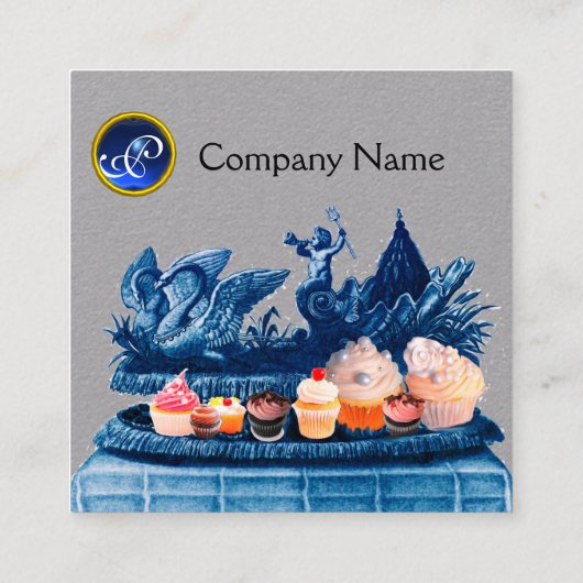 BLAUWE KAARTEN VAN ZWANEN, KNOPEN, Grijze PASTRY-p Vierkante Visitekaartje (Achterkant)