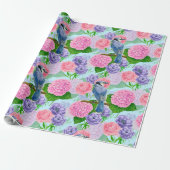 Blauwe kade en waterverf van bloemen cadeaupapier (Uitgerold)