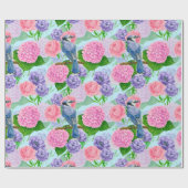 Blauwe kade en waterverf van bloemen cadeaupapier (Vlak)