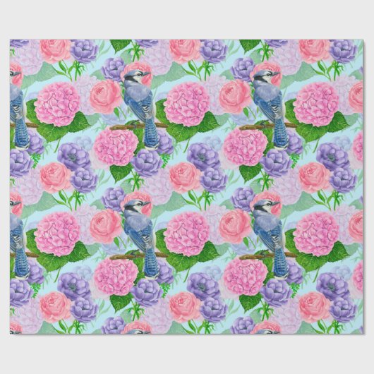 Blauwe kade en waterverf van bloemen cadeaupapier (Vlak)