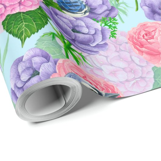 Blauwe kade en waterverf van bloemen cadeaupapier (Rol Hoek)