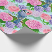 Blauwe kade en waterverf van bloemen cadeaupapier (Hoek)