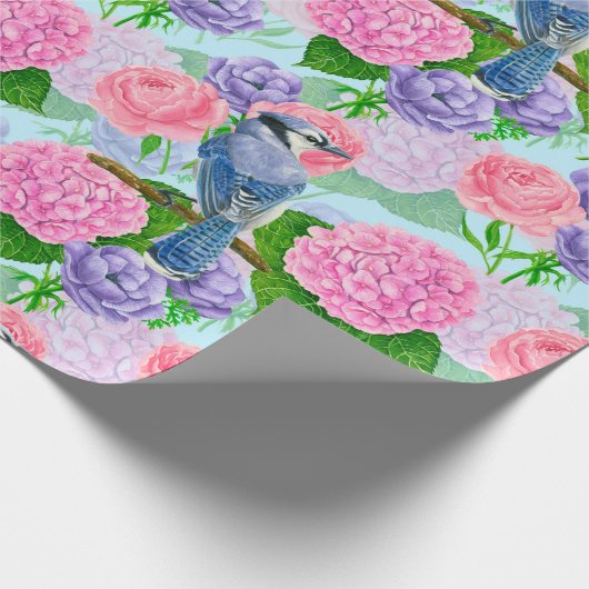 Blauwe kade en waterverf van bloemen cadeaupapier (Hoek)