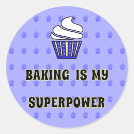 Blauwe kakkertaart die superkracht bakken ronde sticker