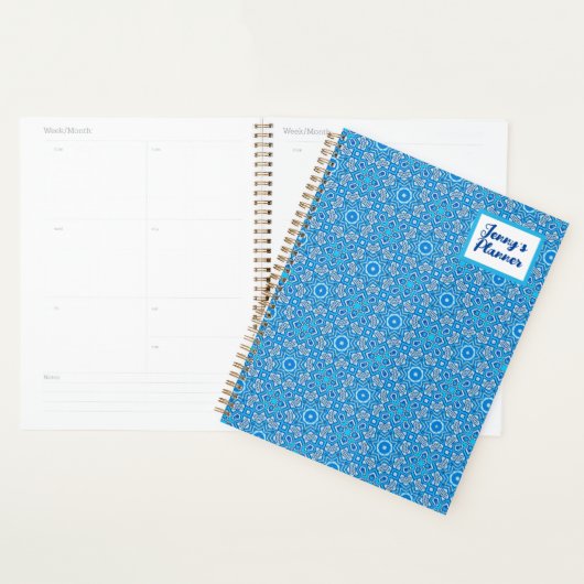 Blauwe Kaleidoscope Pattern Boho Name Planner (Display)