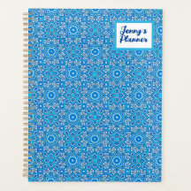 Blauwe Kaleidoscope Pattern Boho Name Planner