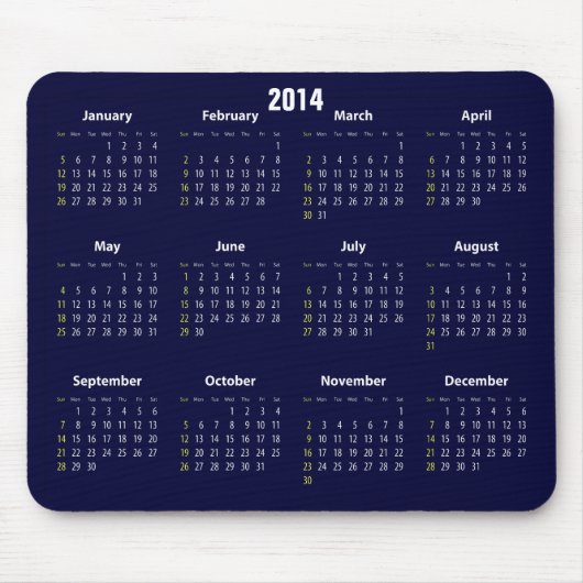 Blauwe kalenderkleur 2014 muismat (Voorkant)