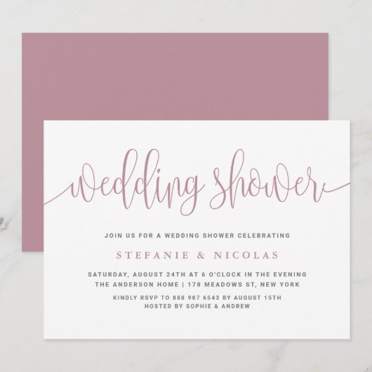 Blauwe  kalligrafie bruiloft douche kaart (Voorkant / Achterkant)