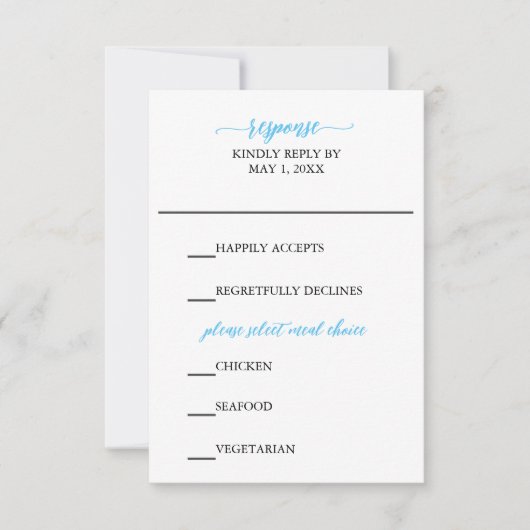 Blauwe Kalligrafie Bruiloft RSVP Kaart (Voorkant)