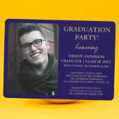 Blauwe kalligrafie Moderne foto afstudeerfeest Kaart