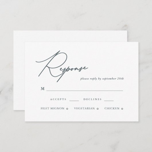  blauwe kalligrafie RSVP-kaart RSVP Kaartje (Voorkant / Achterkant)