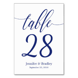 Blauwe kalligrafie Tafelnummer | Bewerkbare kleur