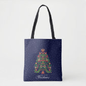 Blauwe Kalocsa Matyo Folk Kerstmis Tote Bag (Voorkant)