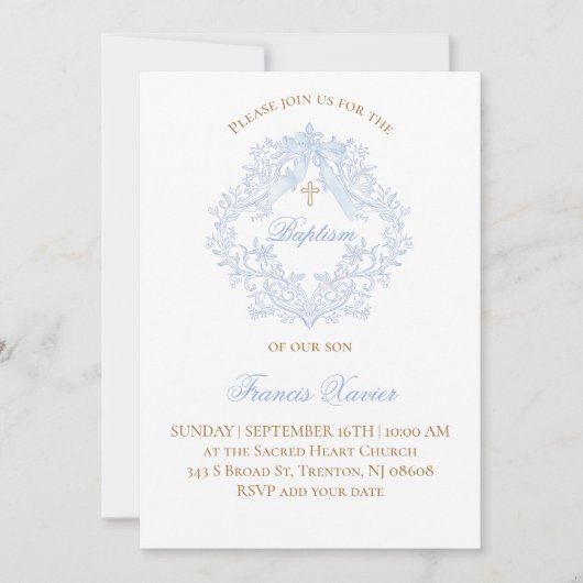 blauwe kam baby jongen Doop Kaart (Voorkant)