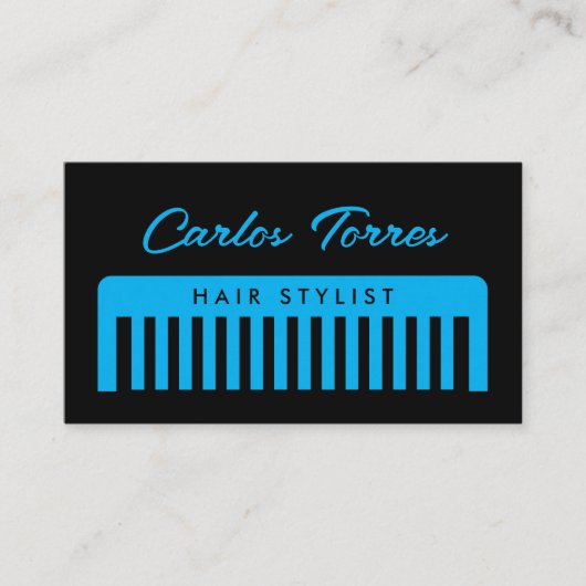 Blauwe kam logo haar stylist visitekaartje templat (Voorkant)