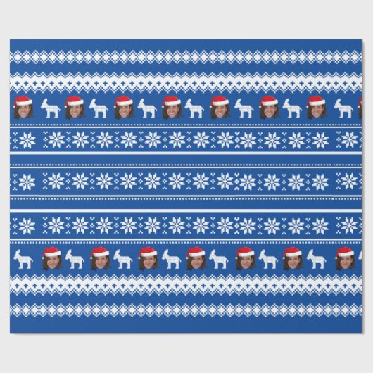 Blauwe Kamala Harris Kerstmis Cadeaupapier (Vlak)