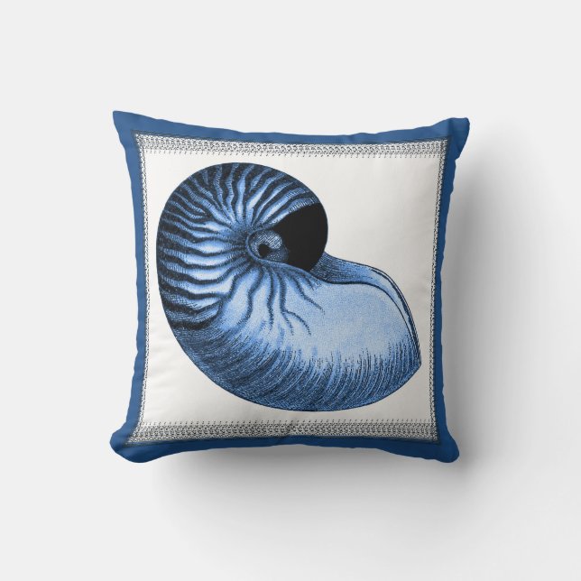  blauwe kambered Nautilus Shell Pillow Kussen (Voorkant)