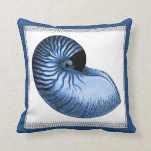 blauwe kambered Nautilus Shell Pillow Kussen