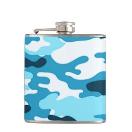 Blauwe kamouflage | Maatkolf voor vinylvlokken Heupfles